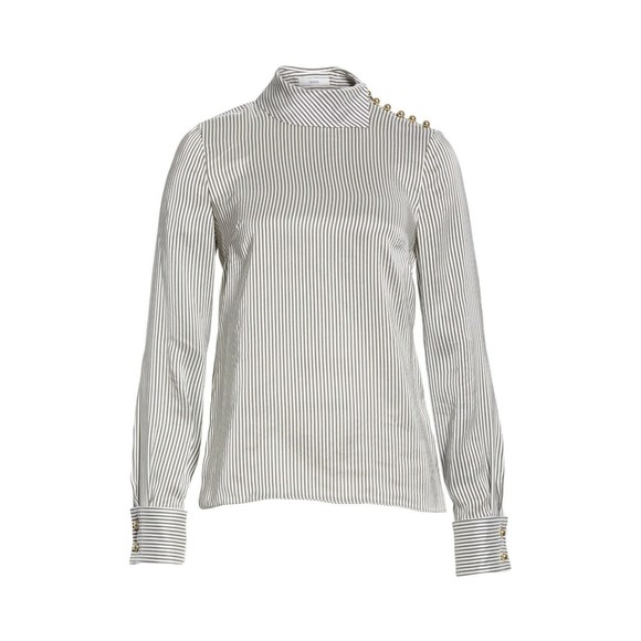 ERDEM Grey White Gold Cuff Link FLORINN Pin-Stripe Satin Blouse 6 US 10 42 38 36 - Picture 11 of 12